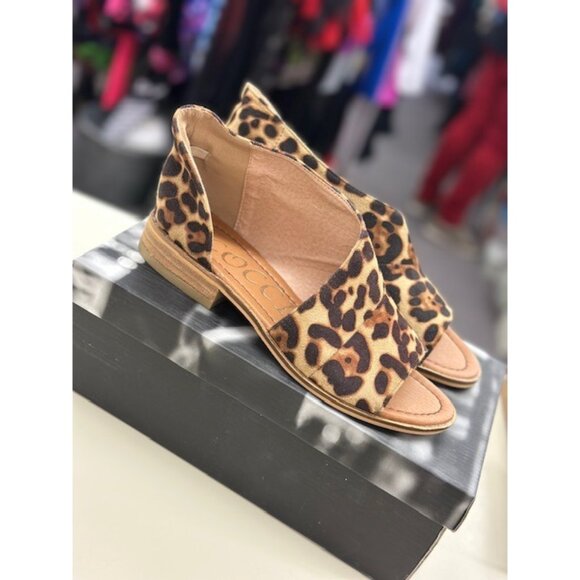 Cccoci Ladies Adele Leopard Print Cut-Out Sandals Size 7 With Open Toe & Low Hee - Picture 1 of 7